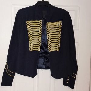 Women’s Black Military-Inspired Jacket with Gold Braid